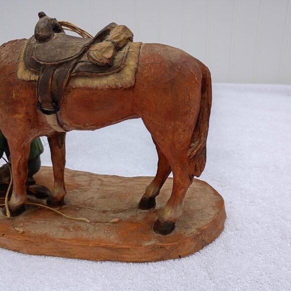 The Last Drop From His Stetson Statue Wooden Horse Equestrian Figurine Vintage - Picture 9 of 16